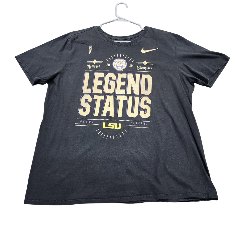 LSU NIKE MENS XL BLACK NCAA FOOTBALL 2019 NATIONAL CHAMPIONS LEGEND STATUS EUC